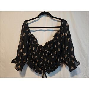 rue21 Black‎ White Daisy Plus3X NWT Blouse Prairie Cottagecore Western Boho
